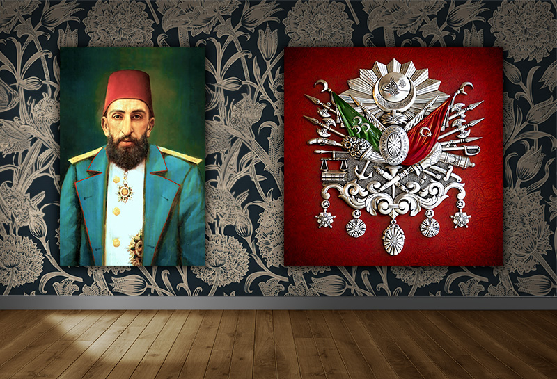 Osmanlı Başlangıç Tablo Seti - Tuğra ve II. Abdülhamid Han 2 Adet Kanvas Tablo