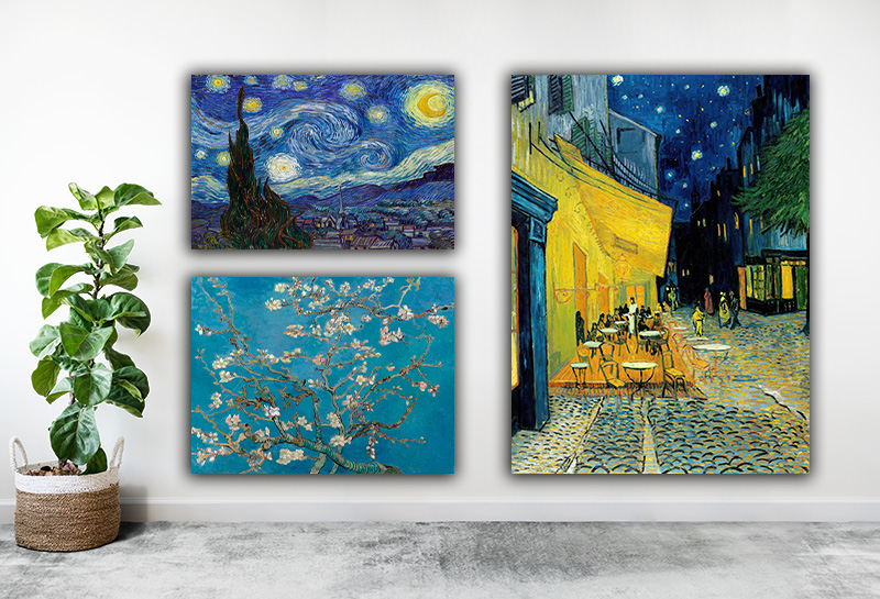 Vincent van Gogh 3 lü En Çok Satan Seri 3 Adet Kanvas Tablo
